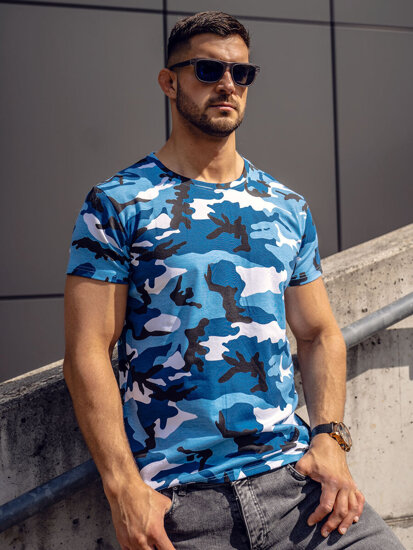 Bolf Herren T-Shirt Camo Azurblau  S807A1