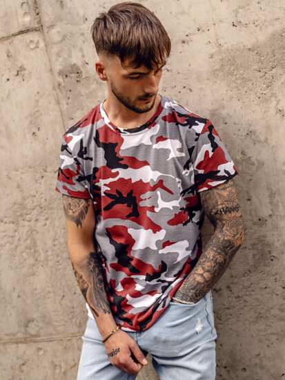 Bolf Herren T-Shirt Camo Grau-Weinrot  S807A1