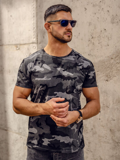 Bolf Herren T-Shirt Camo Schwarzgrau  S807A1