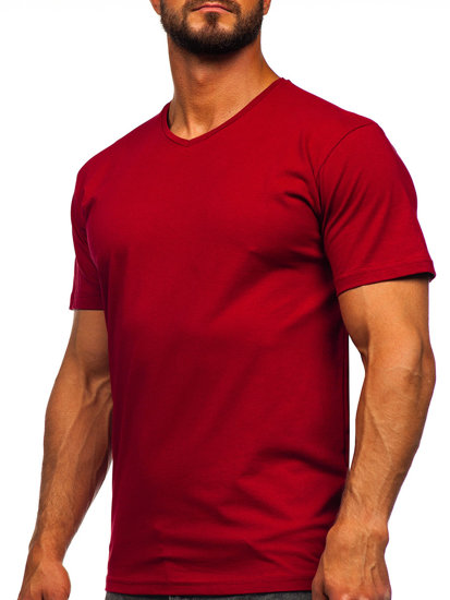 Bolf Herren T-Shirt Uni mit V-Ausschnitt Weinrot  192131