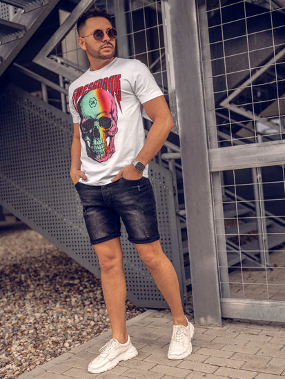 Bolf Herren T-Shirt mit Applikationen Weiß  2352