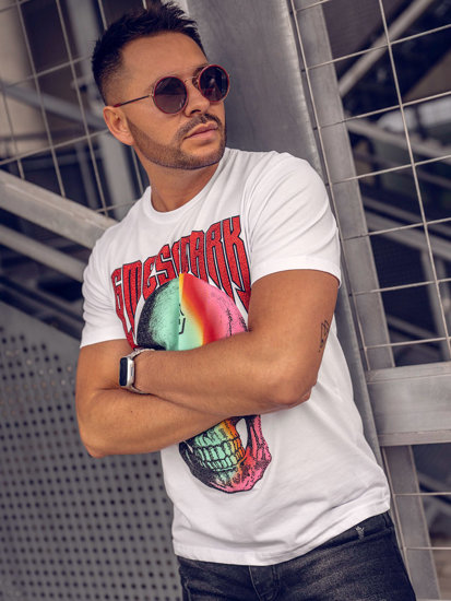 Bolf Herren T-Shirt mit Applikationen Weiß  2352A