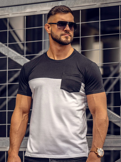 Bolf Herren T-Shirt mit Brusttasche Schwarz-Weiß8T91A