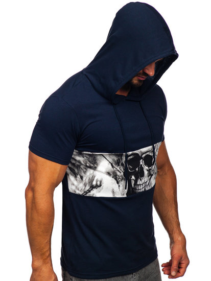 Bolf Herren T-Shirt mit Kapuze mit Motiv Dunkelblau  8T971