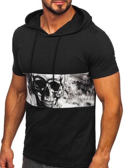 Bolf Herren T-Shirt mit Kapuze mit Motiv Schwarz  8T971