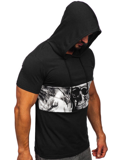 Bolf Herren T-Shirt mit Kapuze mit Motiv Schwarz  8T971