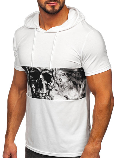 Bolf Herren T-Shirt mit Kapuze mit Motiv Weiß  8T971