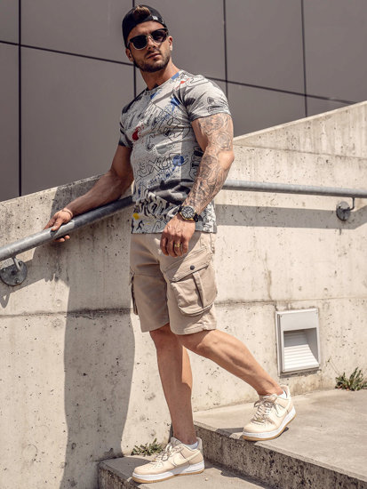 Bolf Herren T-Shirt mit Motiv Grau  8T967