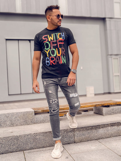 Bolf Herren T-Shirt mit Motiv  Schwarz  1181A