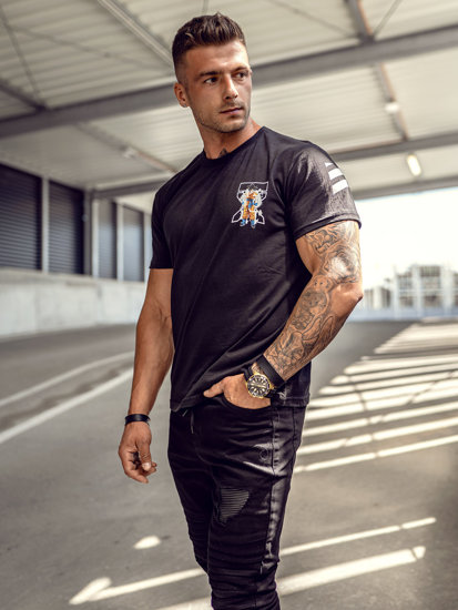 Bolf Herren T-Shirt mit Motiv Schwarz 14404A