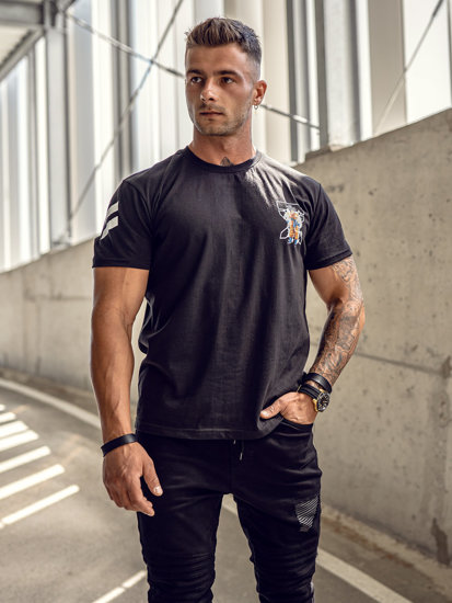 Bolf Herren T-Shirt mit Motiv Schwarz 14404A