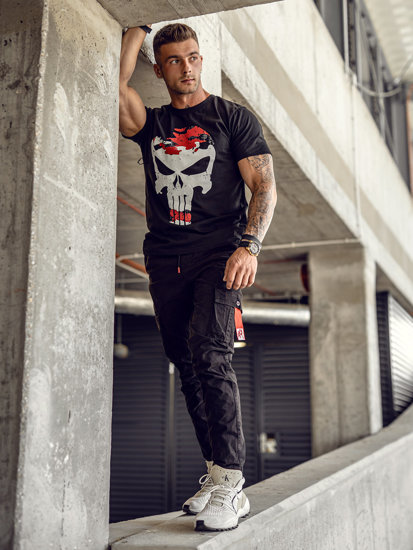 Bolf Herren T-Shirt mit Motiv Schwarz-Rot  2098A