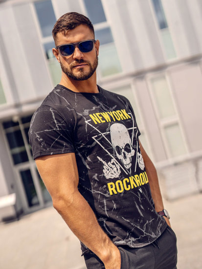 Bolf Herren T-Shirt mit Motiv Schwarz  Y70030A