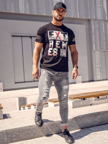 Bolf Herren T-Shirt mit Motiv Shwarz 14312A