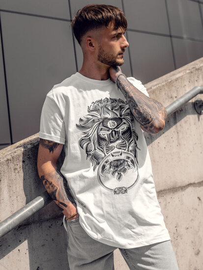 Bolf Herren T-Shirt mit Motiv Weiß  0202A