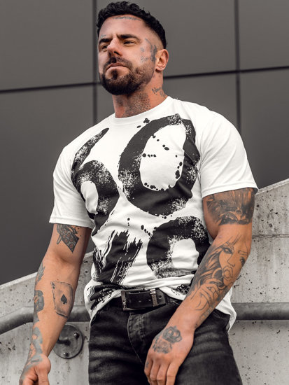 Bolf Herren T-Shirt mit Motiv Weiß  0303A