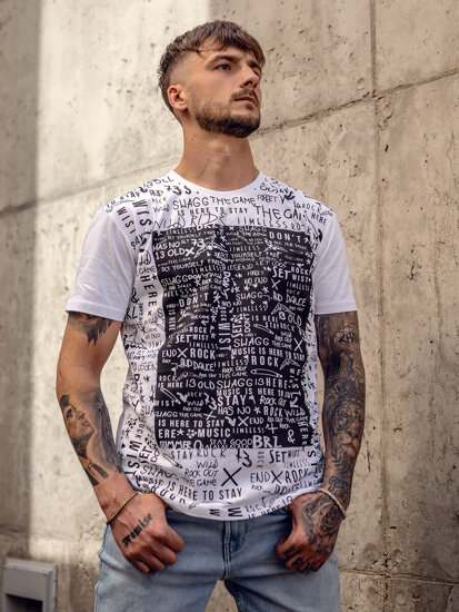 Bolf Herren T-Shirt mit Motiv Weiß  1173