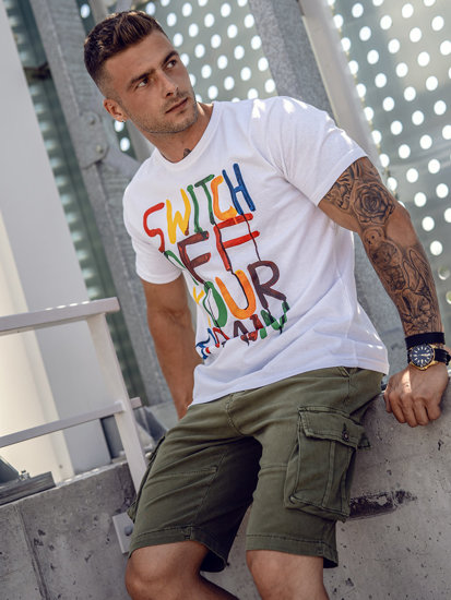 Bolf Herren T-Shirt mit Motiv Weiß 1181A