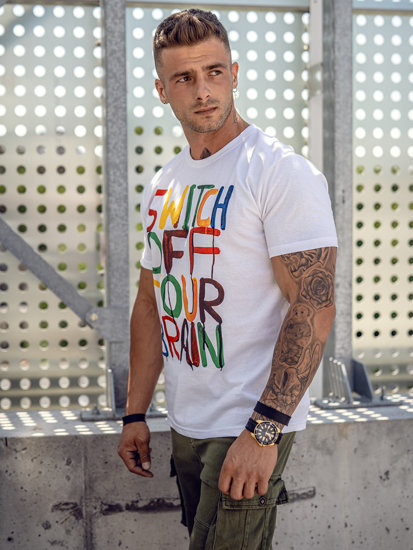 Bolf Herren T-Shirt mit Motiv Weiß 1181A