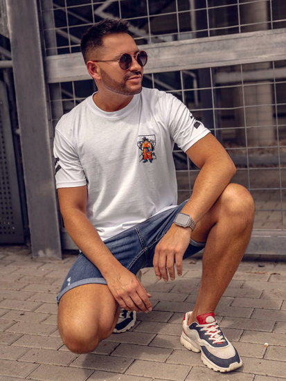 Bolf Herren T-Shirt mit Motiv Weiß  14404A