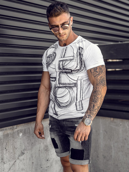 Bolf Herren T-Shirt mit Motiv Weiß  KS2525TA