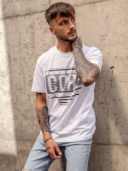 Bolf Herren T-Shirt mit Motiv Weiß  SS11071