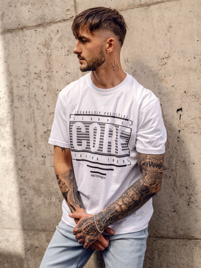 Bolf Herren T-Shirt mit Motiv Weiß  SS11071A