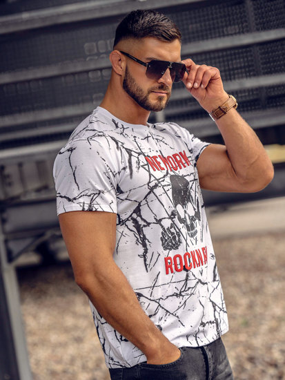 Bolf Herren T-Shirt mit Motiv Weiß  Y70030A