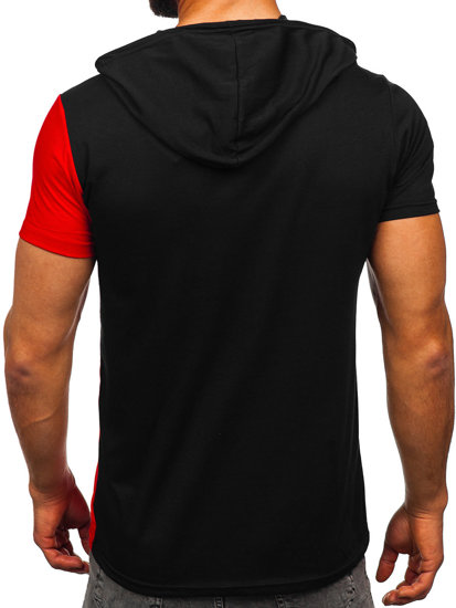 Bolf Herren T-Shirt mit Motiv mit Kapuze Schwarz-Rot  8T981