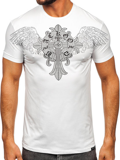 Bolf Herren T-Shirt mit Pailletten Motiv Weiß  MT3037