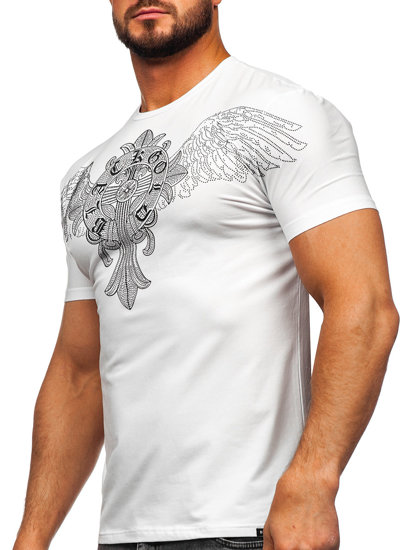 Bolf Herren T-Shirt mit Pailletten Motiv Weiß  MT3037