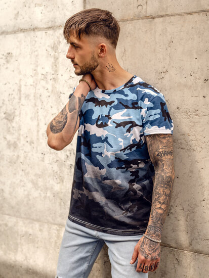 Bolf Herren T-Shirt mit Print Camo Azurblau  S808A1