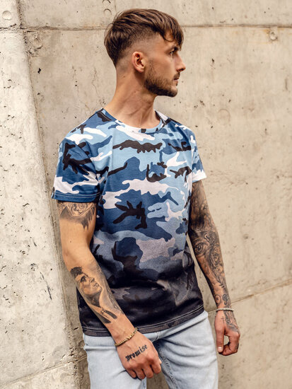 Bolf Herren T-Shirt mit Print Camo Azurblau  S808A1