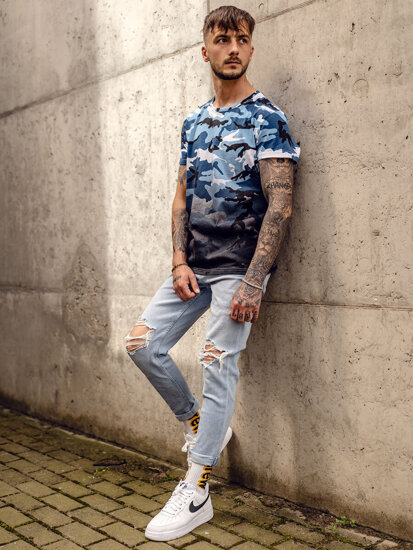 Bolf Herren T-Shirt mit Print Camo Azurblau  S808A1