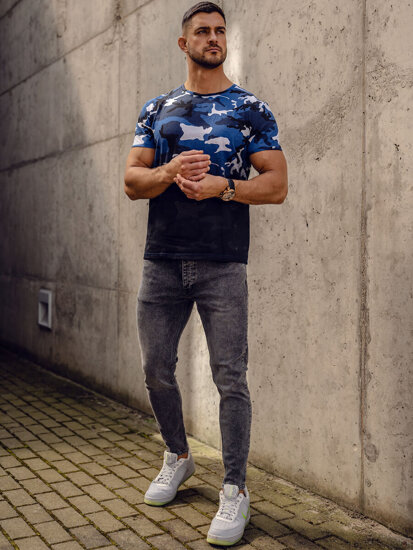 Bolf Herren T-Shirt mit Print Camo Blau  S808A1