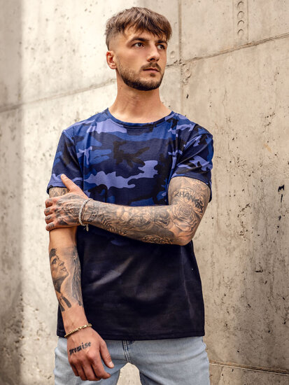 Bolf Herren T-Shirt mit Print Camo Dunkalblau  S808A1