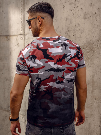 Bolf Herren T-Shirt mit Print Camo Grau-Weinrot  S808A1