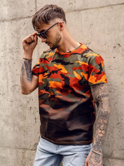 Bolf Herren T-Shirt mit Print Camo Grün-Orange  S808A1