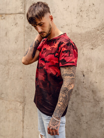 Bolf Herren T-Shirt mit Print Camo Rot  S808A1