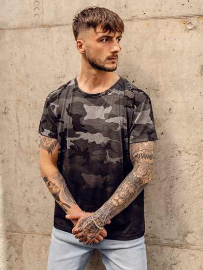 Bolf Herren T-Shirt mit Print Camo Schwarzgrau  S808A1