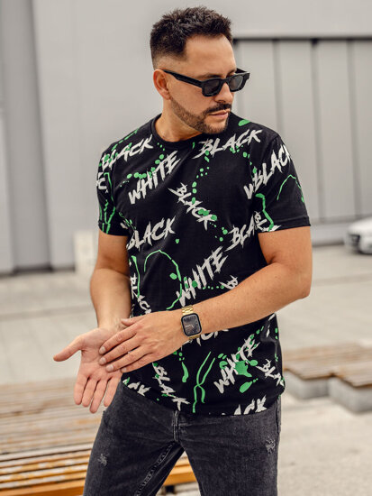 Bolf Herren T-Shirt mit Print Schwarz-Grün  14939