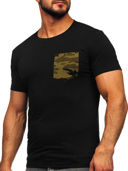 Bolf Herren T-Shirt mit Tasche mit Motiv Camo Schwarz-Grün  8T85