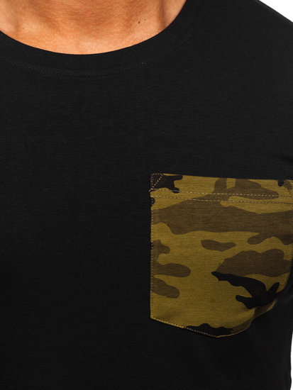 Bolf Herren T-Shirt mit Tasche mit Motiv Camo Schwarz-Grün  8T85