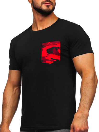 Bolf Herren T-Shirt mit Tasche mit Motiv Camo Schwarz-Rot  8T85