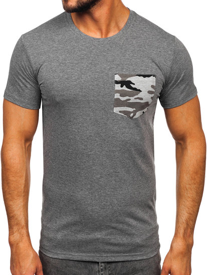 Bolf Herren T-Shirt mit Tasche mit Motiv Camo Schwarzgrau   8T85