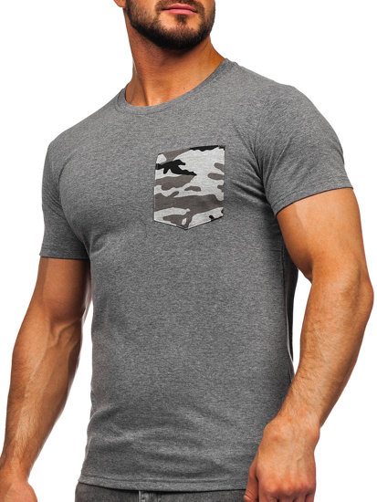 Bolf Herren T-Shirt mit Tasche mit Motiv Camo Schwarzgrau   8T85