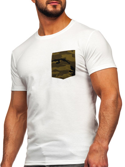 Bolf Herren T-Shirt mit Tasche mit Motiv Camo Weiß-Grün  8T85