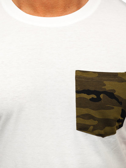 Bolf Herren T-Shirt mit Tasche mit Motiv Camo Weiß-Grün  8T85