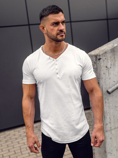 Bolf Herren T-Shirt mit V-Ausschnitt Uni Weiß  4049A