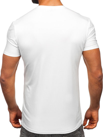 Bolf Herren T-Shirt mit  V-Ausschnitt mit Motiv Weiß  MT3030